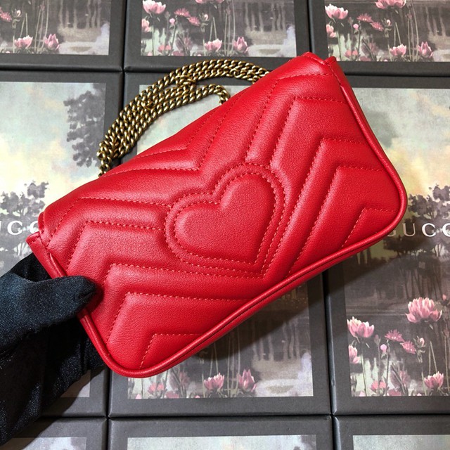 Gucci經典款女包 476433 古馳GG marmont系列最新款mini包 Gucci大紅色鏈條女包  gqy3149